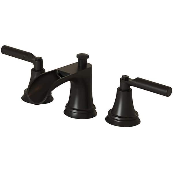 Fapully 8 in. Widespread Double Handle Bathroom Faucet with Drain Kit, Waterfall 3 Hole Bathroom Faucet in Matte Black