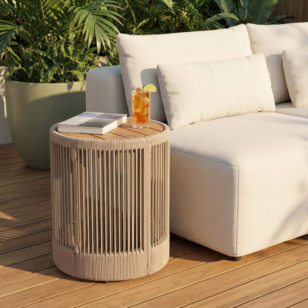 Brown Round Acacia Wood and Iron 18.25 in. H Outdoor Side Tables for Patio, Garden, Backyard price history on PriceWatchPro