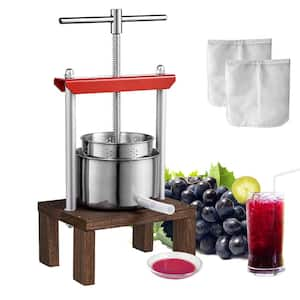 Fruit Wine Press, 0.53 Gal. /2 L, 2-Stainless Steel Barrels, Manual Juice Maker, Oil Making Press