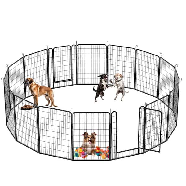 16-Panels 39.37 in. H Heavy Duty Metal Pet Playpen Dog Fence with Door, Pet Exercise Pen for Outdoor