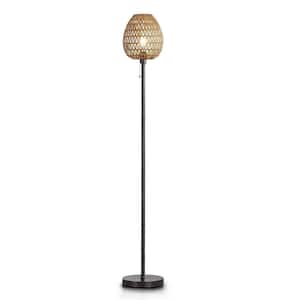 Kuta 68 in. Dark Bronze Metal Standard Floor Lamp with Rattan Shade