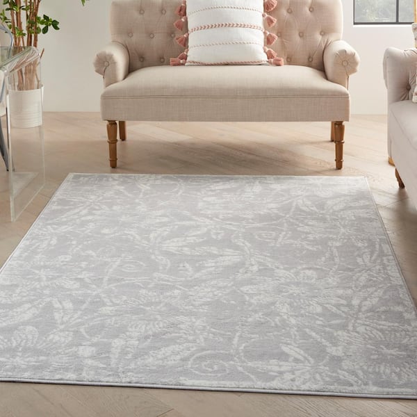 Freya Gray Modern Washable Area Rug, 5x7, Sold by at Home