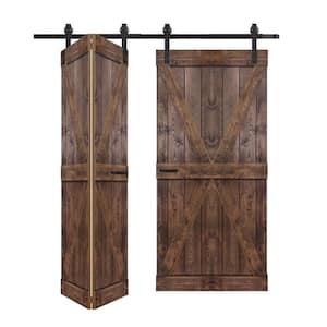 K Style 48in.x80in.(12in.x80in.x4 Panels)Dark Walnut Solid Core Wood Bi-fold Door With Hardware Kit-Assembly Needed