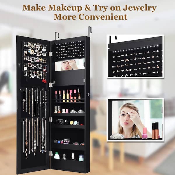 Costway Wall and Door Mounted Jewelry Box Cabinet Lockable Storage  Organizer with Frameless Mirror HW60386WH - The Home Depot