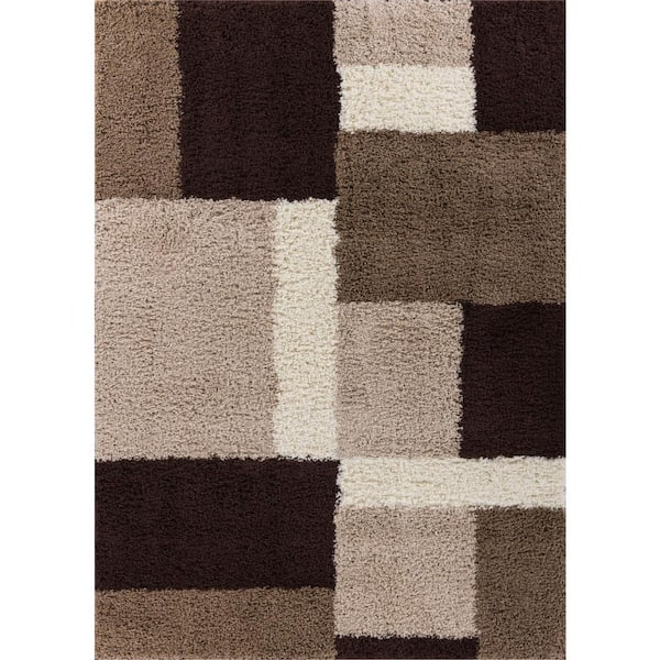 Madison Shag Cubes Beige/Brown 5 ft. x 7 ft. Contemporary Geometric Area Rug