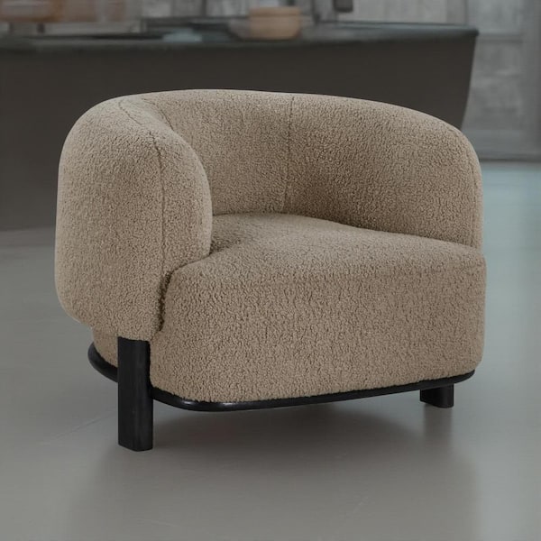 Benjara Linia Mushroom Brown and Black Fabric Accent Chair with Soft Cushioned Barrel Back