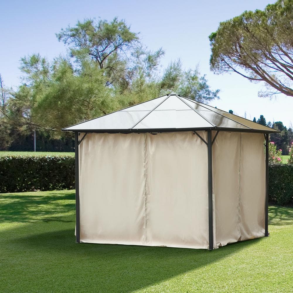 Beige Outdoor Polyester Gazebo Sidewall Set with Hooks