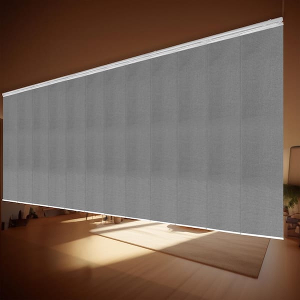 EMOH Cinder Gray 140 in. - 260 in. W x 94 in. L Adjustable 12-Panel White Double Rail Panel Track with 23.5 in. Slates