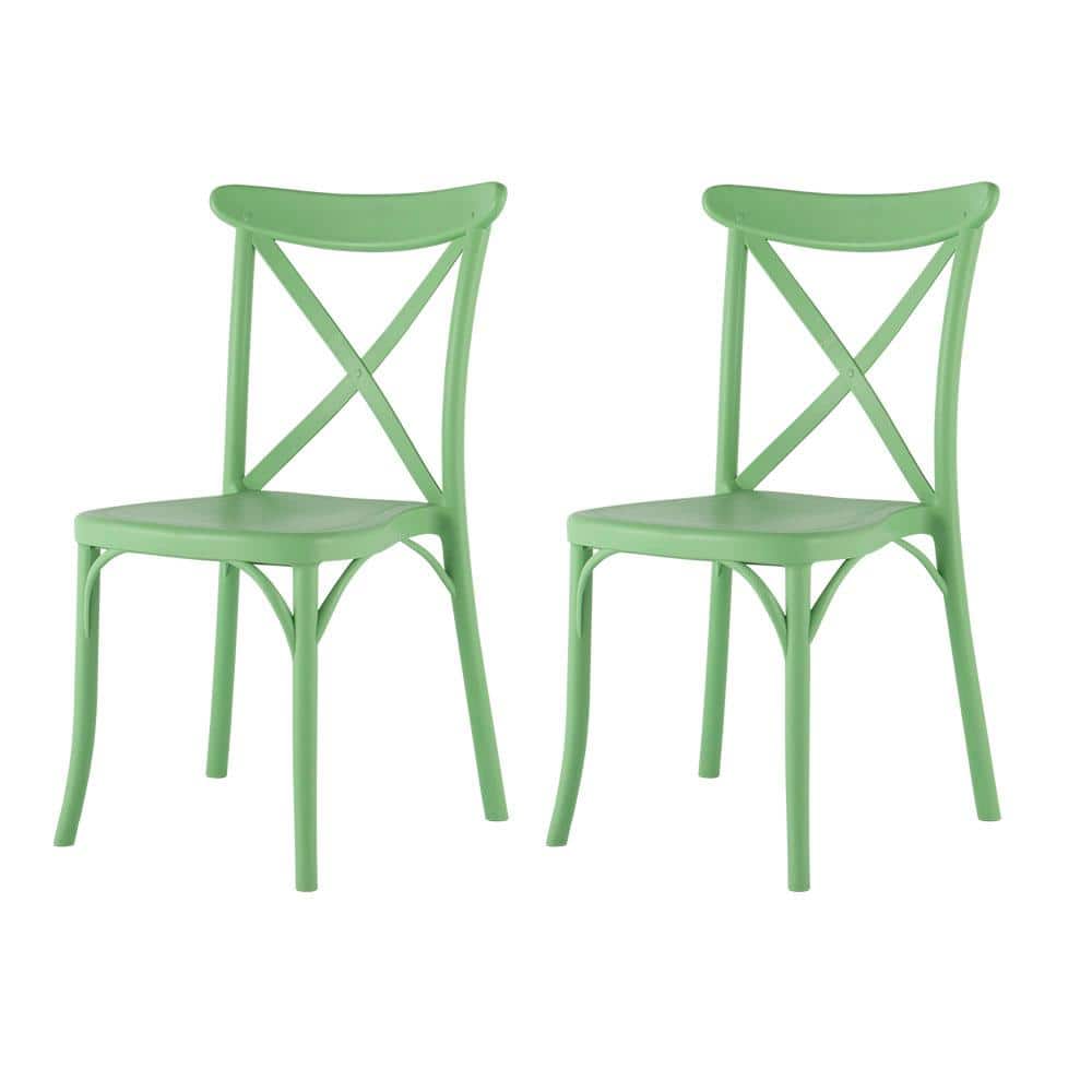 Mint Green Stackable Armless Resin Dining Chairs, Set of 2