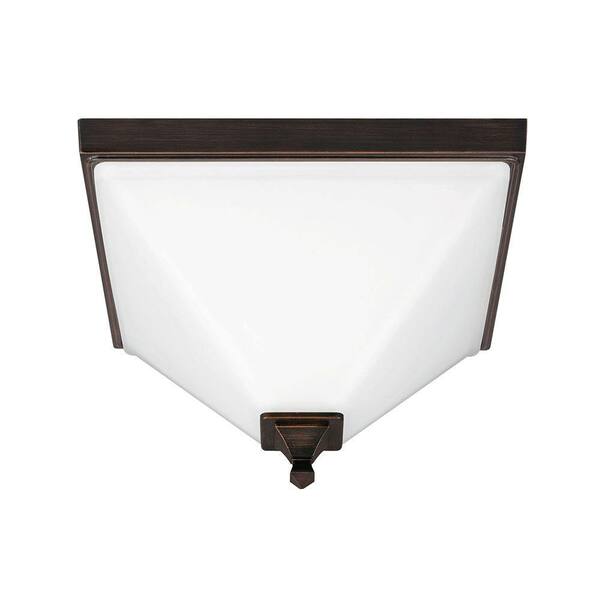 Generation Lighting Denhelm 2-Light Burnt Sienna Ceiling Flush Mount with Inside White Painted Etched Glass