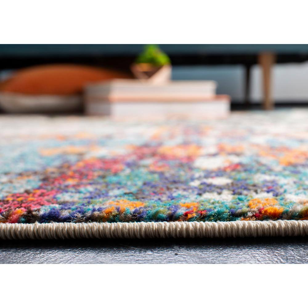 Gray and Multicolor Round Synthetic Flat Woven Area Rug