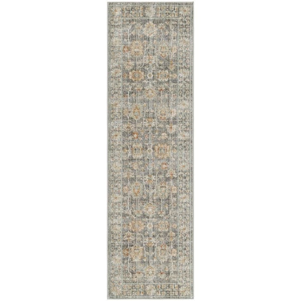 Nourison Traditional Home Grey 2 ft. x 8 ft. Distressed Traditional Runner Area Rug