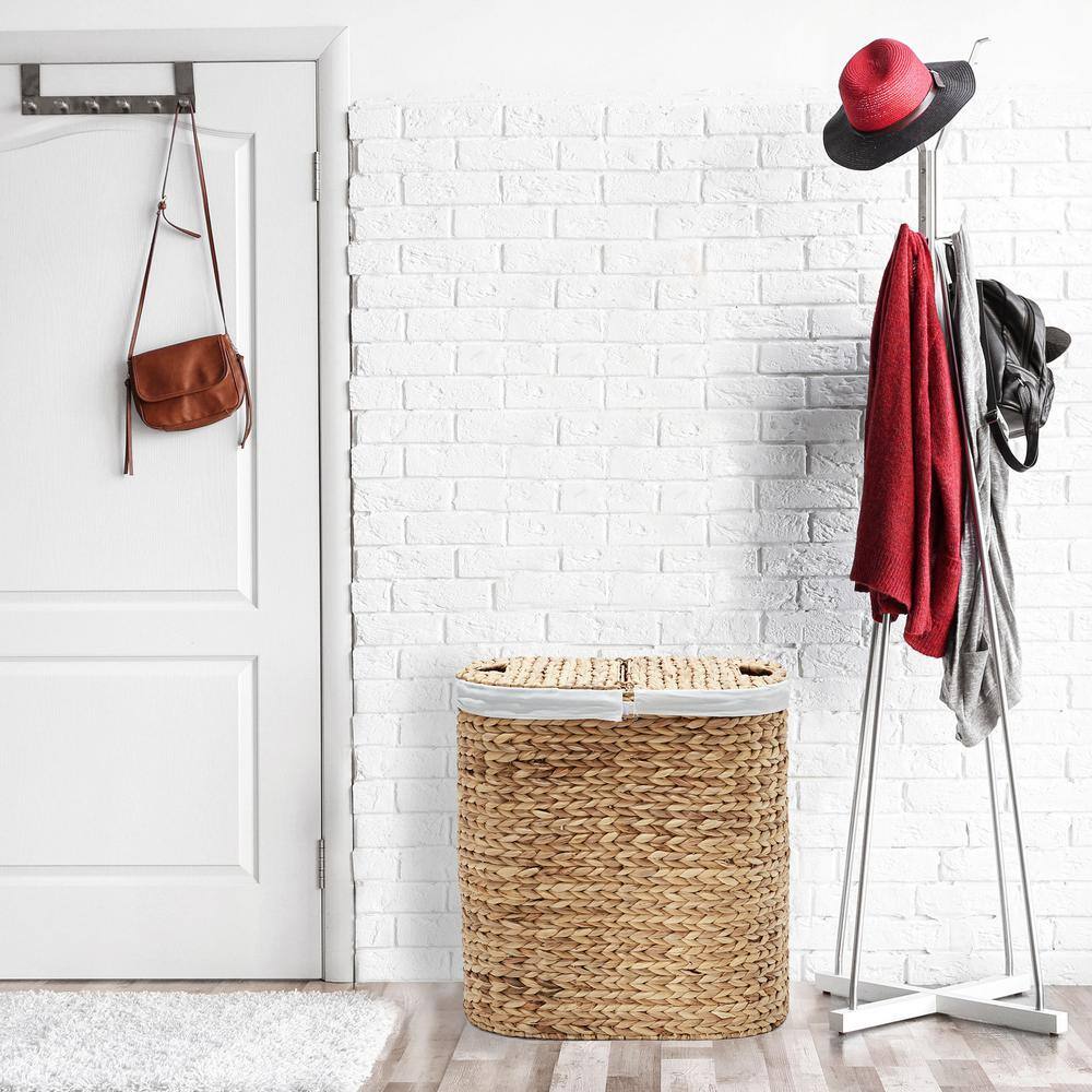 Beige Rectangular Wicker Laundry Hamper with Lid