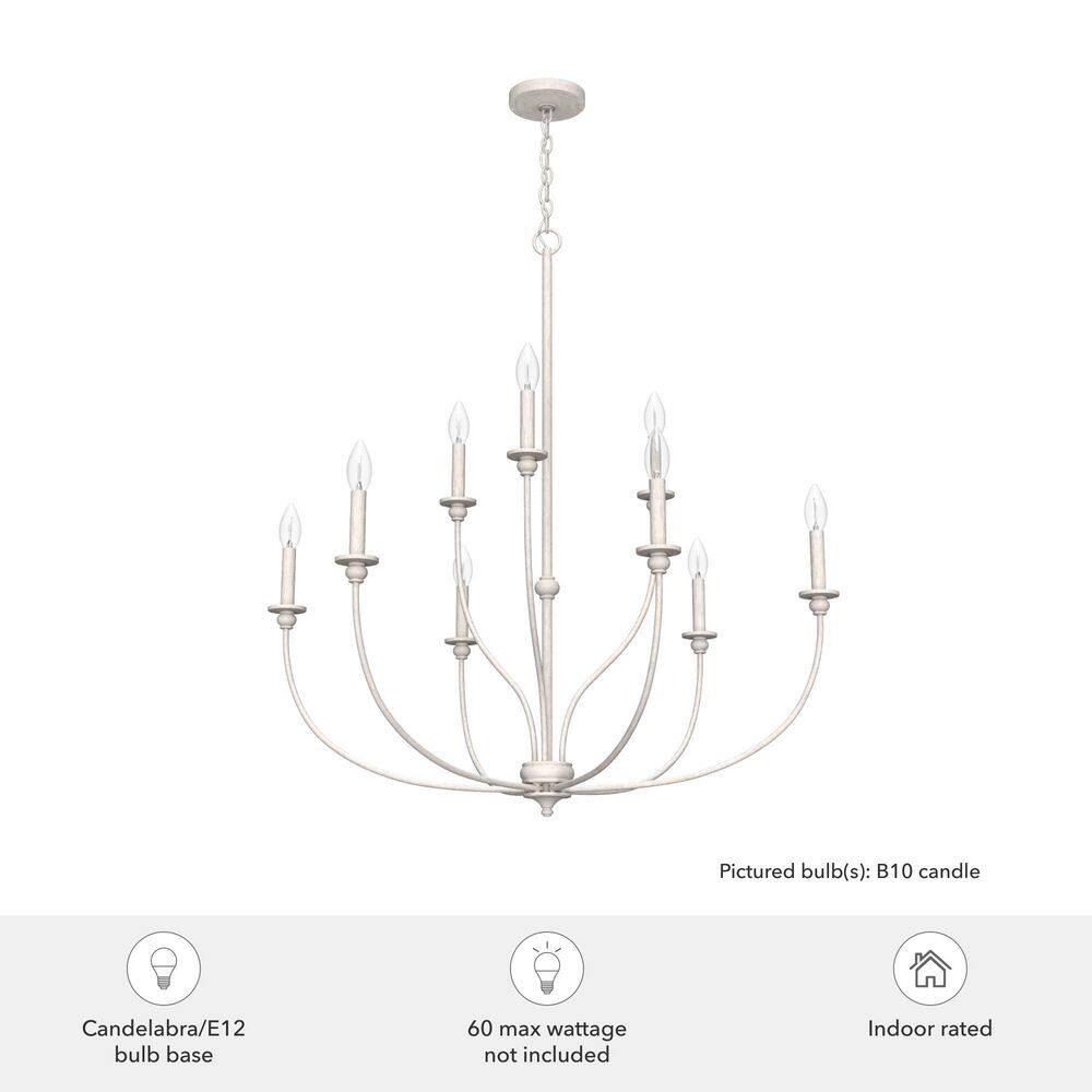 Distressed White 9-Light 2-Tier Metal Chandelier