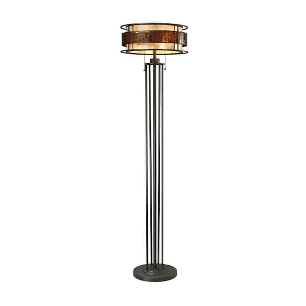 Filament Design Umber 61.5 in. Java Bronze Rustic Floor Lamp with Amber Mica Outside, Bronzed Inside Glass Shade