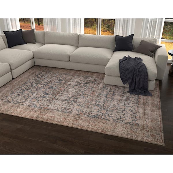 Cayetana Blue 10 ft. x 14 ft. Bohemian Moroccan Machine Washable Area Rug