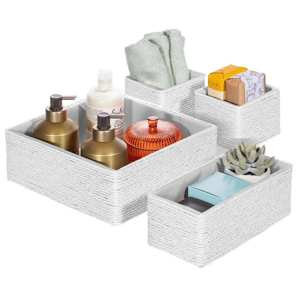 Storage Baskets and Organizer for Bathroom in Woven Paper Rope, White 10 in. x 3.5 in. Cardboard Decorative Box Set of 4