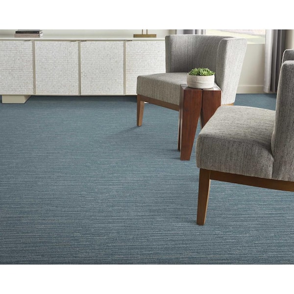 Glacial Denim Blue 13.2 ft. 36 oz. Polyester Loop Installed Carpet