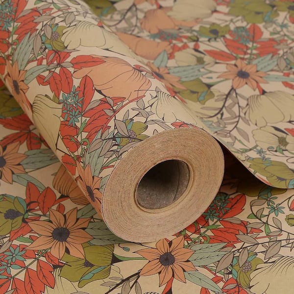 Floral Kraft Wrapping Paper Jumbo Roll 17 in x 60 ft Reversible 80 GSM Thick Recyclable for All Occasions