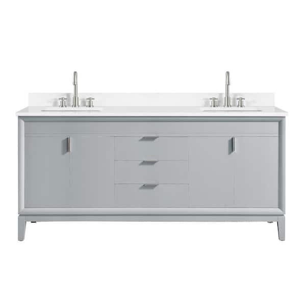 Avanity Emma 73 in. W x 22 in. D Bath Vanity in Dove Gray with Engineered Stone Vanity Top in Cala White with White Basins