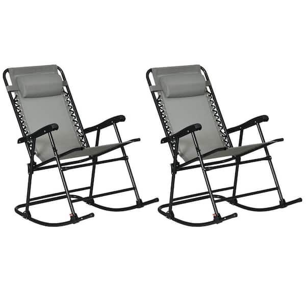 Sudzendf Set of 2-Outdoor Gray Oversized Folding Rocking Camping Chair Lawn Chair with Headrests
