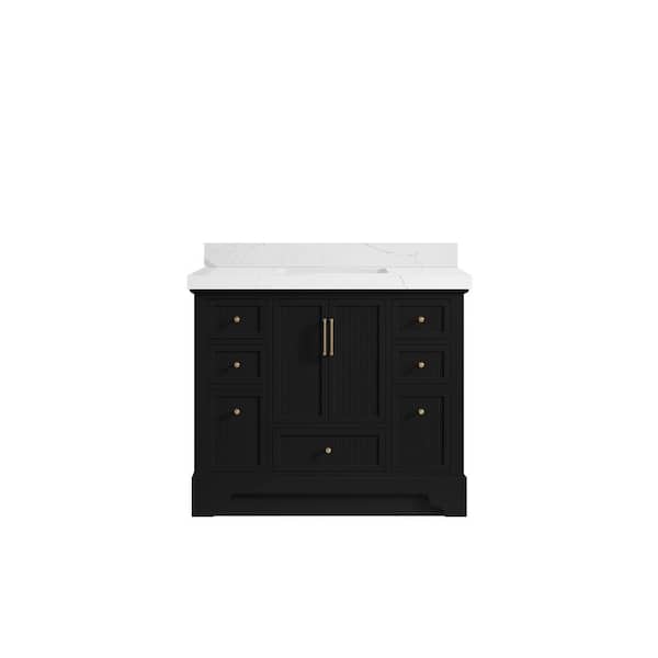 Willow Collections Alys 42 in. W x 22 in. D x 36 in. H Single Sink Bath Vanity in Black with 2 in. Calacatta Laza Top