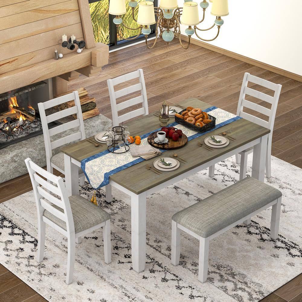 Qualler Brown 6-Piece Wood Top Dining Table with 4 Chairs and a Bench ...