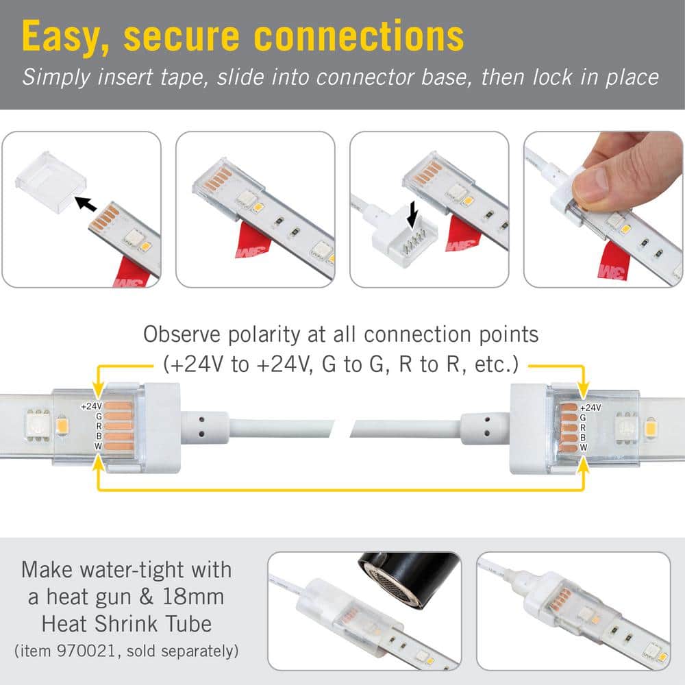 6-Inch White RGBW LED Strip Light Connectors, 2-Pack