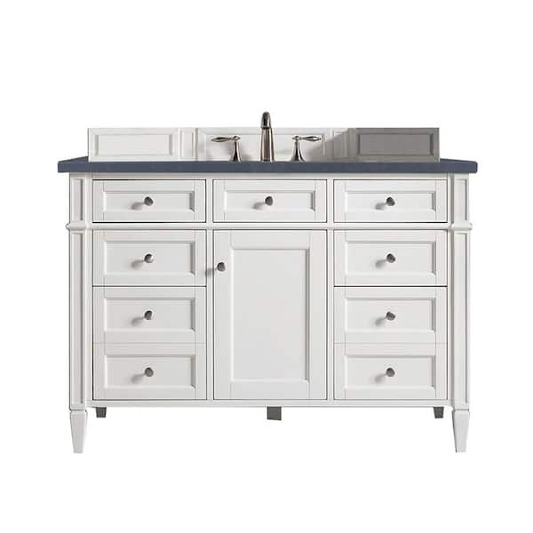 James Martin Vanities Brittany 48.0 in. W x 23.5 in. D x 34 in. H Single Bath Vanity in Bright White with Charcoal Soapstone Quartz Top