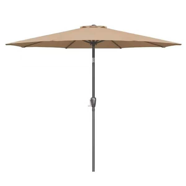 Sudzendf 9 ft. Patio Umbrella Outdoor Table Market Yard Umbrella with Push Button Tilt/Crank and 8 Sturdy Ribs in Tan