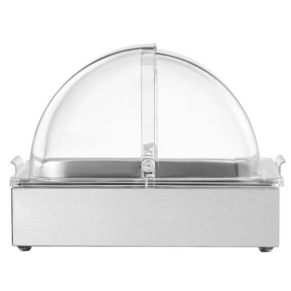 Countertop Food Serving Display, 1 x 1/2 Pan Stainless Steel Tray, Buffet Condiment Dispenser with Clear Lid & Ice Tray