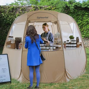12 ft. x 12 ft. Beige Pop Up Canopy Vendor Booth Tent for Commercial Activity, Octagon Pop Up Gazebo