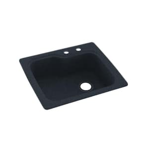 Dual-Mount Solid Surface 25 in. x 22 in. 2-Hole Single Bowl Kitchen Sink in Black Galaxy