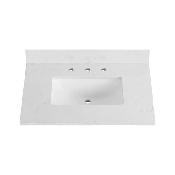 31 in. W x 22 in. D x 0.75 in. H Quartz Vanity Top in Carrara White with White Basin 31 in. W x 22 in. D x 0.75 in. H Quartz Vanity Top in Carrara White with White Basin