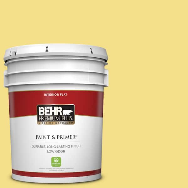 BEHR PREMIUM PLUS 5 gal. Home Decorators Collection #HDC-SP16-03 Lemon Curd Flat Low Odor Interior Paint & Primer