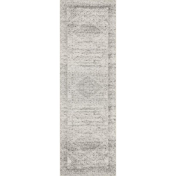 Hart Machine Washable Abstract Tribal Gray 3 ft. x 12 ft. Runner Rug