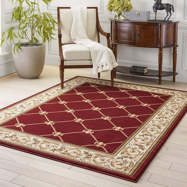 Well Woven Timeless Fleur De Lis Red 5 ft. x 7 ft. Formal Area Rug