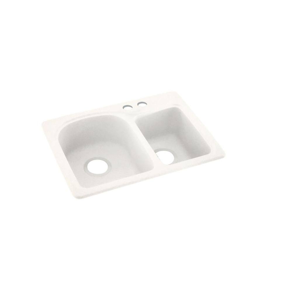 Swan Dual-Mount Solid Surface 25 in. x 18 in. 2-Hole 60/40 Double Bowl Kitchen Sink in Tahiti Ivory -  718426066202