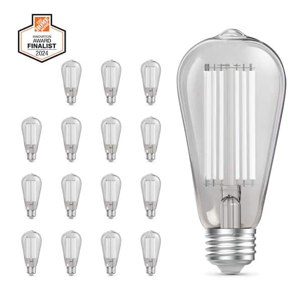 60-Watt Equivalent ST19 Dimmable White Filament Clear Glass E26 Vintage Edison LED Light Bulb, Daylight 5000K (16-Pack)