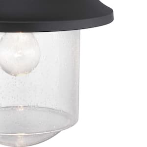 Weldon Collection 1-Light Textured Black Clear Seeded Glass Farmhouse Outdoor Post Lantern Light