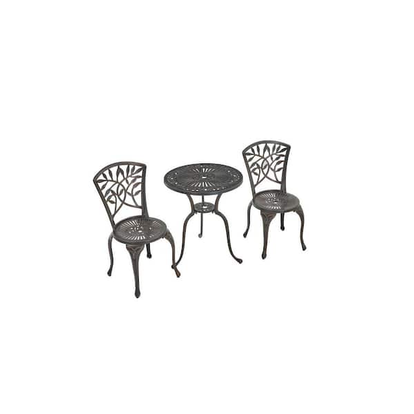 Clihome 3-Piece Outdoor Cast Aluminum Patio Bistro Set in Brown