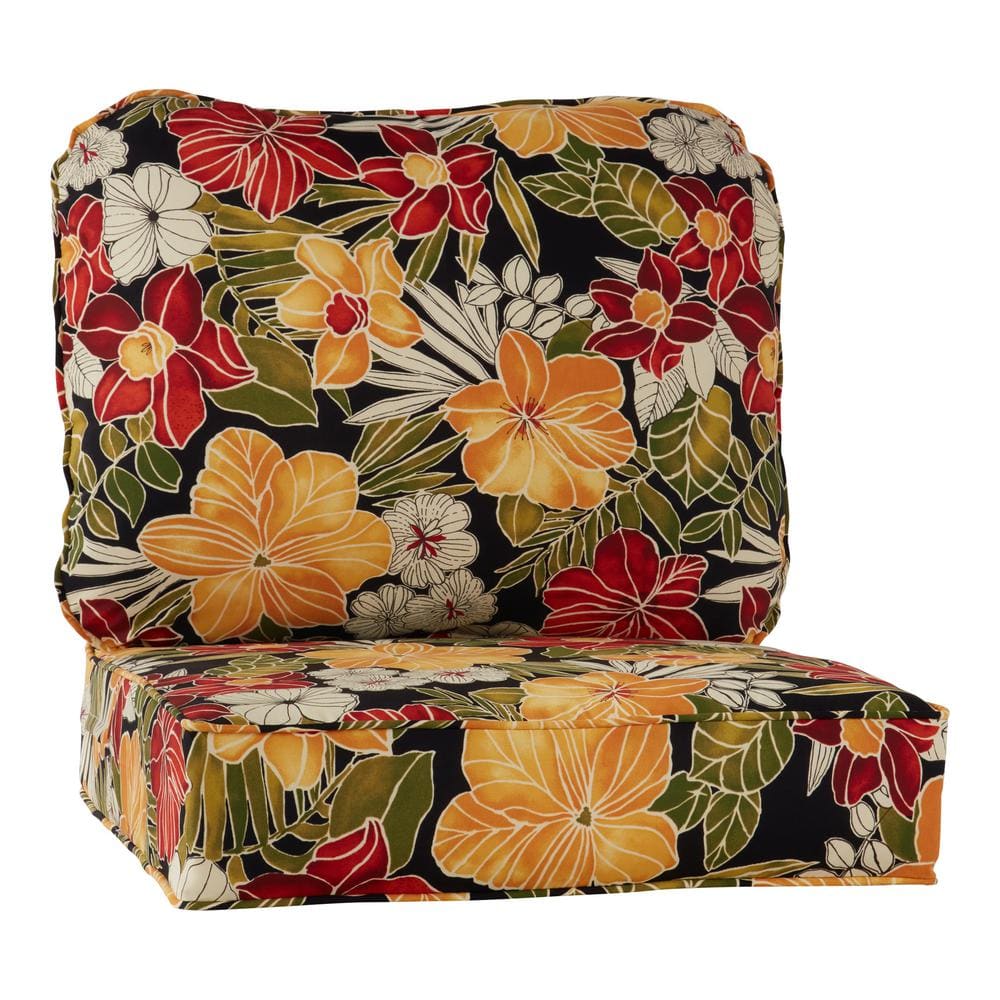 Aloha Black Floral Outdoor Deep Seat Cushion Set