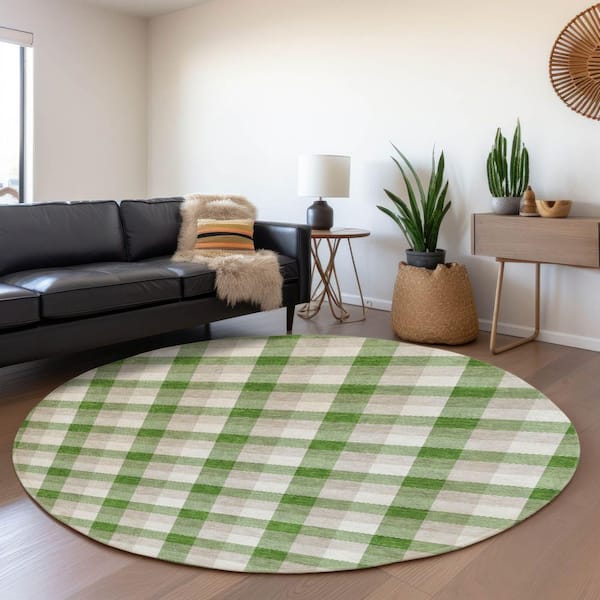 Mayfield Premium Machine Washable Abstract AMF1053 Emerald 8 ft. x 8 ft. Round Rug