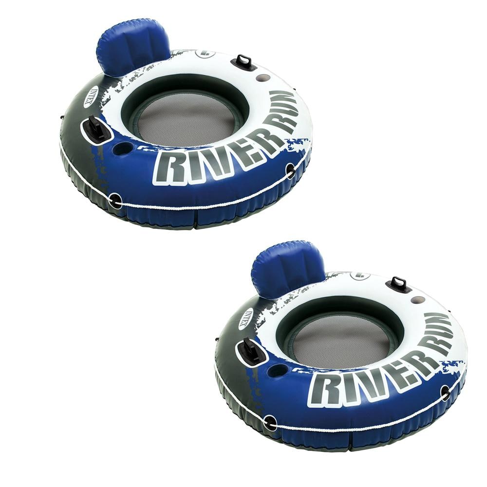 Intex River Run Blue Round Vinyl Inflatable Floating Tube Water Raft for Lake River Pool (2-Pack), Multi-Colored -  2 x 58825EP
