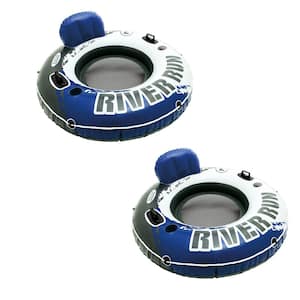 River Run Blue Round Vinyl Inflatable Floating Tube Water Raft for Lake River Pool (2-Pack)