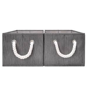 9-Gal. Jumbo Rectangle Polyester Storage Bin with Cotton Rope Handles in Slate (Set of 2)