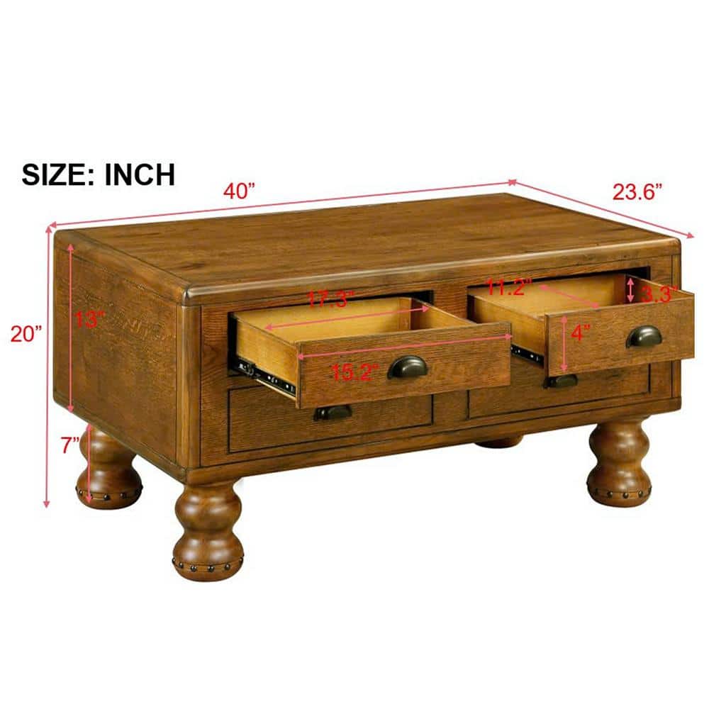 Antique Brown Wood Rectangular Coffee Table with Storage