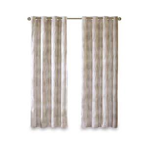 Alastair Ivory Printed Jacquard 50 in. W x 84 in. L Blackout Grommet Top Curtain