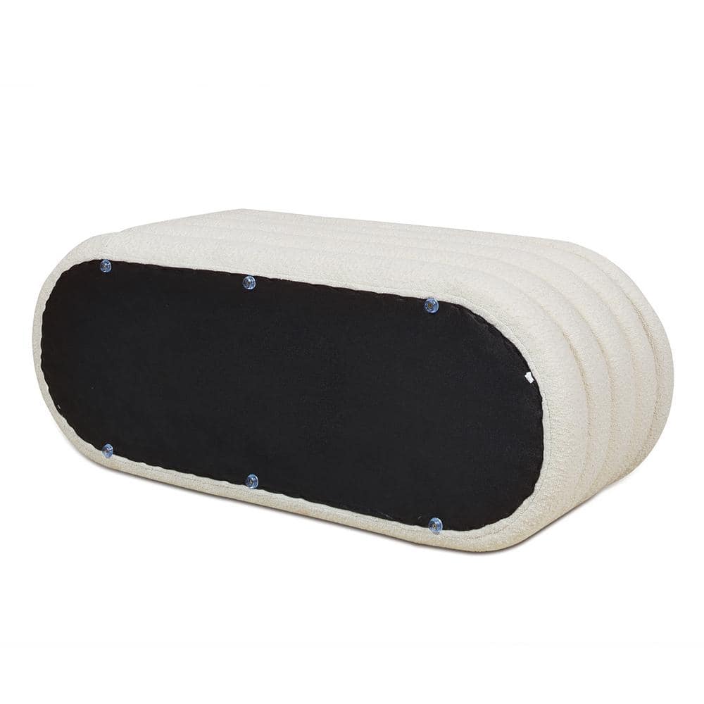 Ivory White Boucle 49" Upholstered Oval Storage Bench with Horizontal Tufting