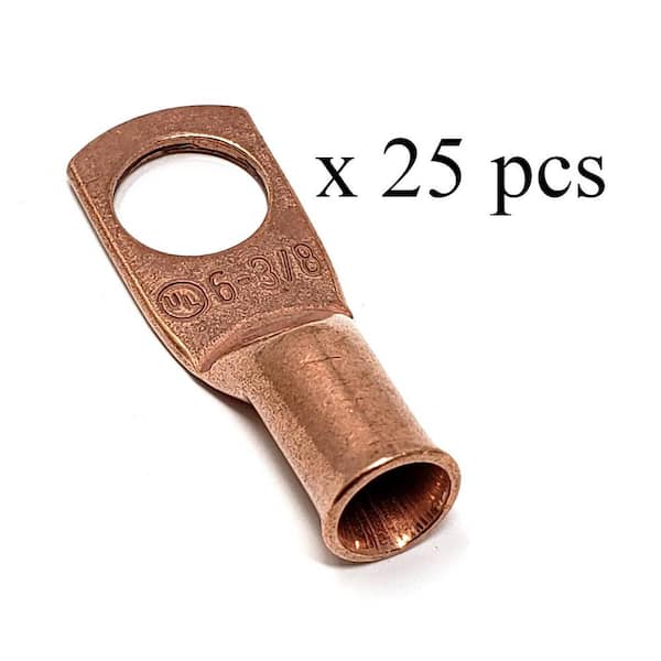 Windynation 6 Gauge X 3 8 In Pure Copper Cable Lug Connector Ring Terminals 25 Pack Cflug Hd 06ag 38 25pcs Hd The Home Depot